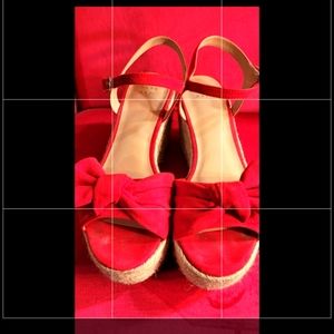 A New Day Women's Red Happy Bow Espadrille Wedges Size 9 Used